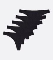 New Look 5 Pack Black Cotton Blend Thongs